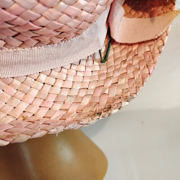 1970s Vintage Pink Straw Hat With Rose - Picture 5 of 6